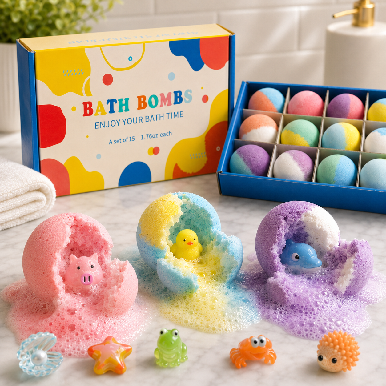 Kids Bath Bombs Gift Set – 15 Pack with Surprise Toys