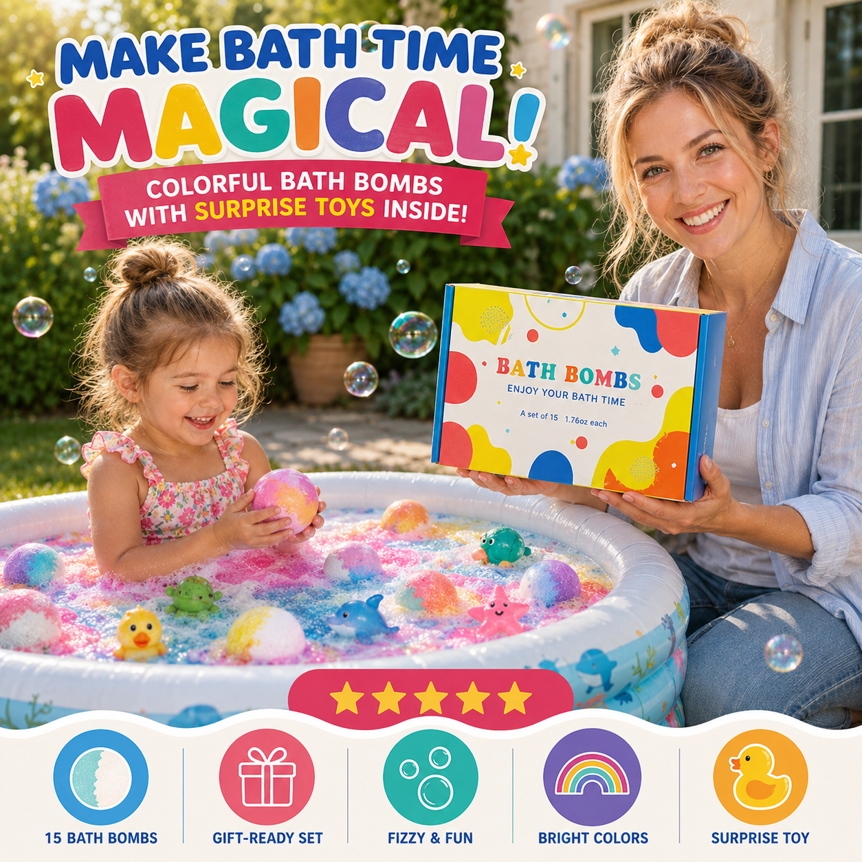 Kids Bath Bombs Gift Set – 15 Pack with Surprise Toys