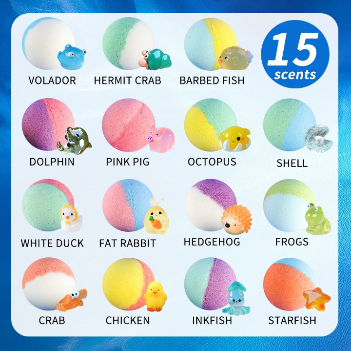 Kids Bath Bombs Gift Set – 15 Pack with Surprise Toys